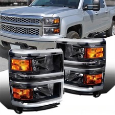 For 2014-2015 Chevy Silverado 1500 Black Headlights Headlamps Left + Right Pair picture