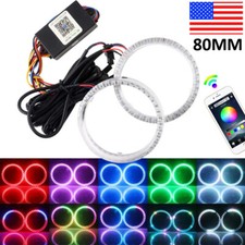 Set RGB 80MM COB LED Angel Eye Lights Halo Rings Phone APP Control Headlight DRL picture