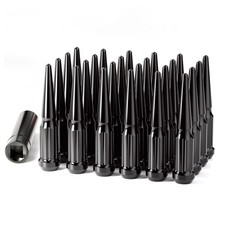 M14X1.5 Spike Lug Nuts, Set of 24 Black Spline Spiked Lug Nut with Key for Chevy picture