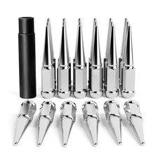 14x1.5 Spiked Lug Nuts 6x5.5 Chevy, Chrome Spike Chevy 24PC, Silver  picture