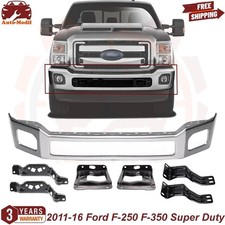 Front Bumper Chrome Steel & Brackets Kit For 2011-16 Ford F-250 F-350 Super Duty picture
