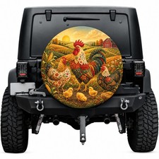 Rooster Chicken Spare Tire Cover, Farmhouse Floral Hen Chick Tire Cover picture