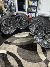 24x10 Artis Wheels Decatur Chrome Rims and Tires 5x127 picture