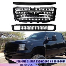 Fits 2011-2014 GMC Sierra 2500/3500HD Denali Front Grille Comb Gloss Black 3pcs picture