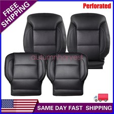 For 2014-2019 Chevy Silverado Driver & Passenger PERF Leather Seat Cover Black picture