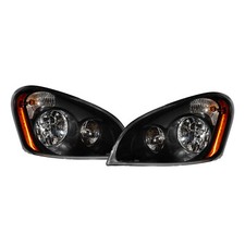 Pair Fit For Freightliner Cascadia 2008-2017 Headlamp  Assembly Black w/ Bulb picture