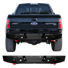 Black Steel Rear Bumper w/LED Lights & D-Rings For 2009-2014 Ford F-150 Raptor picture
