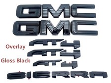 2019-2026 GMC Sierra Front & Rear and AT4 OVERLAY Emblems kit Gloss BLACK picture