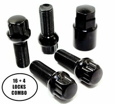 16 + 4 14x1.5 28mm Ball Seat Black Lug Bolts Wheel Locks Combo picture