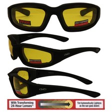 Kickback Padded Motorcycle Sunglasses TRANSITION PHOTOCHROMIC YELLOW 2 SMOKE LEN picture