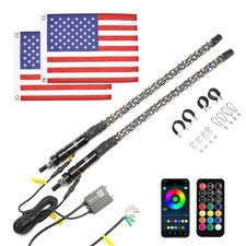 Pair 2FT Spiral LED Whip Lights APP Control RGB Antenna Flag Remote for Polaris picture