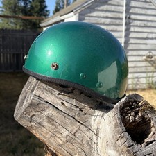 Vintage 1960s BUCO Open Face Motorcycle Helmet Green Metalflake See Measurements picture