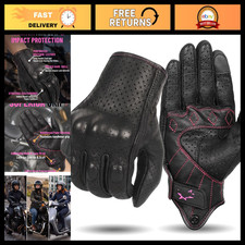 Women's Touchscreen Leather Motorcycle Gloves, Perforated Goatskin, Size S picture