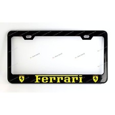 FERRARI Black Custom Made Metal License Plate Frame Screw Caps Yellow graphics picture