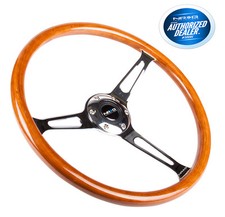 NRG STEERING WHEEL 360MM CLASSIC WOOD GRAIN 3 SPOKE CHROME RST-360SL picture