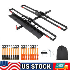 600LBS Dual Motorcycle Carrier Scooter Dirt Bike Hitch Mount Rack Ramp Hauler picture