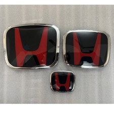 3x Black&Red Front+Rearl+Steering Wheel Emble-m Badge For CIVIC 4DR 2016-21 Logo picture