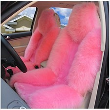Pair 50% Genuine Sheepskin Car Seat Covers Winter Long Wool Universal Pink picture