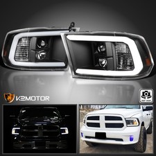 Fits 2009-2018 Dodge Ram 1500 2500 3500 Black LED Light Bar Projector Headlights picture