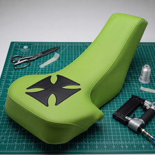 Suzuki LT250R Quadracer Seat Cover 1987 To 1992 Green Black Vinyl Seat Cover picture