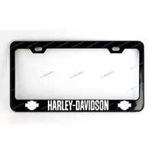 HARLEY DAVIDSON Black Metal License Plate Frame  +Screw Caps White Letters picture