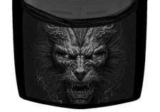 Grey Fierce Fiery Teeth Demon Lion Face Hood Wrap Vinyl Decal Graphic Car Truck picture
