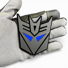 2X Decepticon Transformer Car Badge Fender Emblem 3D Decal Matte Black/Blue eye picture