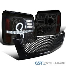 Fit 02-06 Cadillac Escalade Smoke Projector Headlights+Glossy Black Mesh Grille picture