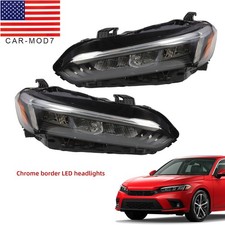 For 2022 2024 Honda Civic Sedan LED Headlight Assembly Pair Chrome 2pc picture