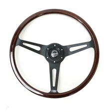 VINTAGE 380MM STEERING WHEEL Black Spoke with Slits Riveted Center Design NRG picture
