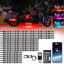 16PCS Motorcycle RGB LED Strip Light Under Glow Neon Kit Bluetooth APP Control picture