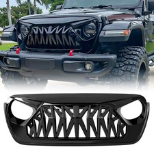 For 18-24 Jeep Wrangler JL Gladiator JT Front Shark Bumper Grille Glossy Black picture