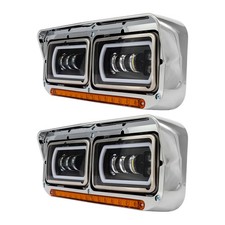 [Full LED] For 81-19 Peterbilt Western Star Dual Halo Ring Projector Headlights picture