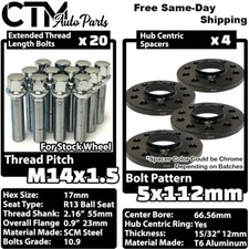 4x 12mm Thick 5x112 66.56mm CB Wheel Spacer Chrome Bolt Fit Mercedes Stock Wheel picture