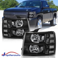 For 2007-2013 Chevy Silverado 1500 2500HD Black Housing Headlights LH & RH picture