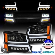 For 2003-2007 Chevy Silverado Avalanche LED DRL Projector Headlights+Bumper Lamp picture