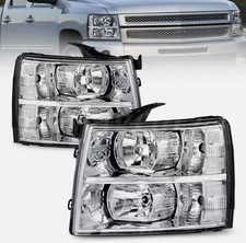Chrome Headlights For 2007-2014 Chevy Silverado 1500 2500HD 3500HD LH+RH Sets picture