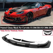 For Corvette C6 Z06 06-2013 Gloss Black TK Style Front Bumper Splitter & Winglet picture
