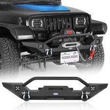 For 1987-2006 Jeep Wrangler YJ TJ Front Bumper w/D-Rings LED Lights Winch Plate picture