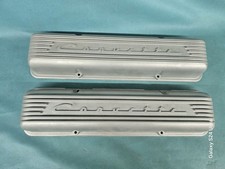 62 63 64 65  CORVETTE SCRIPT FINNED ALUMINUM VALVE COVERS NO DIVIDING LINE 327 picture