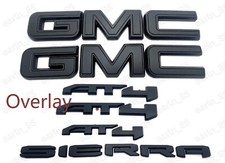 2019-2026 GMC Sierra Front & Rear and AT4 OVERLAY Emblems kit Matte BLACK picture
