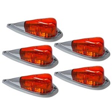 5X Amber 6 LED Teardrop Cab Marker Lights Kit Chrome for Truck RV Van 12V picture