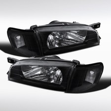 Fit 1995-2001 Subaru Impreza Black Headlights+Corner Signal Lamps Pair 95-01 picture
