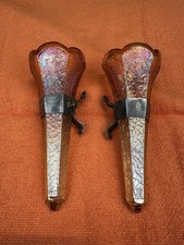 EARLY PAIR Vintage MARIGOLD CARNIVAL GLASS Automobile BUD VASE Auto Accessory picture