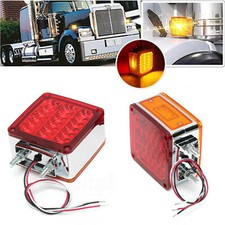2 Square Dual Face Stud Mount Pedestal Cab Fender Turn Signal Light 39 LED Truck picture