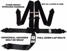 COBRA LATCH & LINK 5 POINT SEAT BELT FLOOR MOUNT RACING HARNESS  ALL BLACK picture