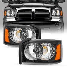 For 2005-2007 Dodge Dakota Headlights Black Chrome Amber Headlamps LH+RH 2PC picture