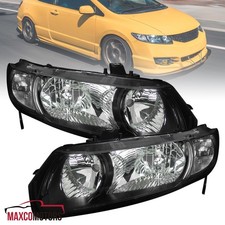 Black Headlights Fits 2006-2011 Honda Civic Coupe 2Dr Headlamps Left+Right Pair picture