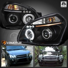 Fits 2005-2009 Hyundai Tucson Black LED Halo Projector Headlights Lamps LH+RH picture
