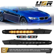 Black Fender Grille Smoke LED Amber Side Markers For 08-10 BMW E90 4D M3/E92 M3 picture